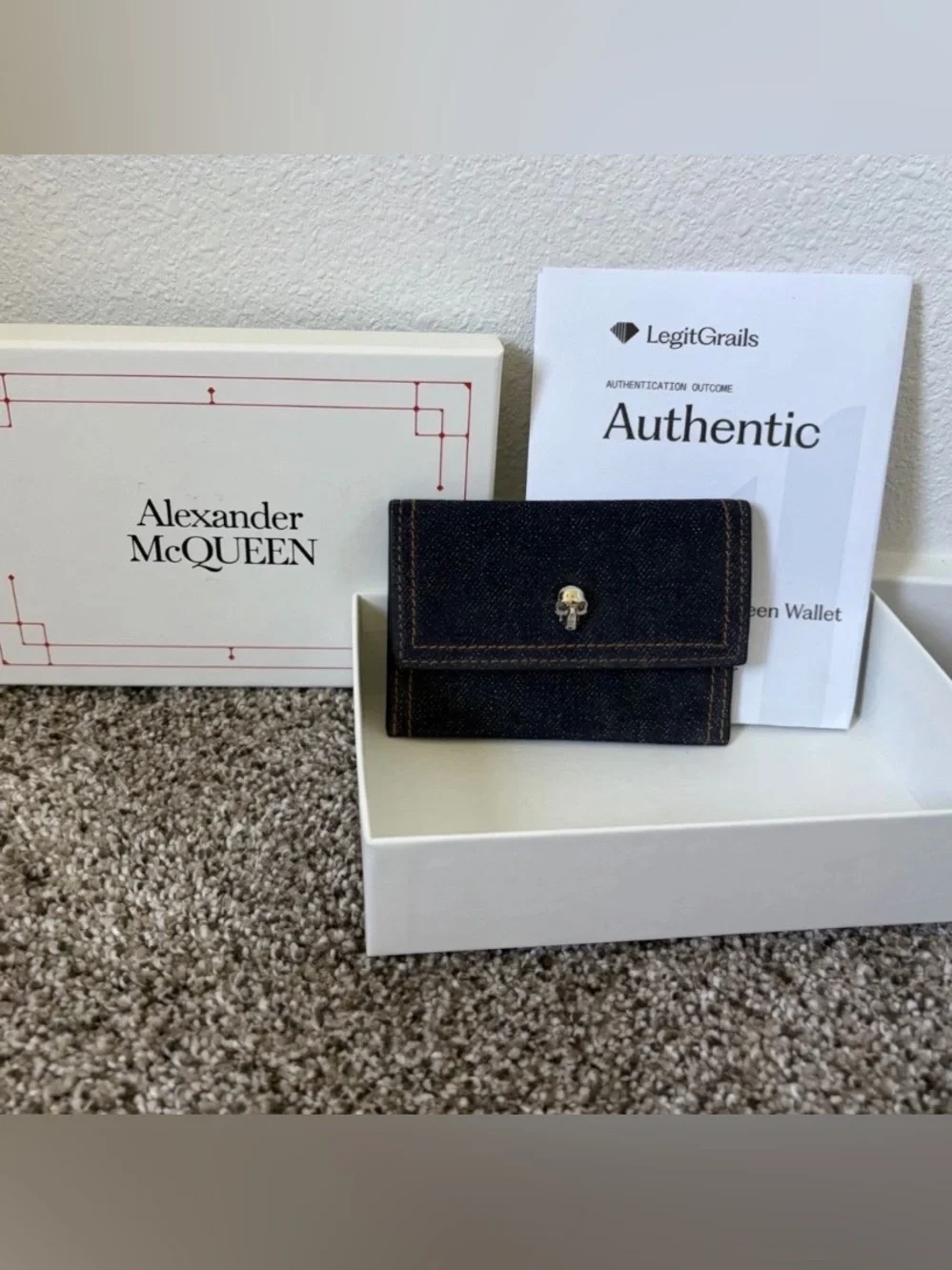 Alexander McQueen Denim/Leather Card Holder Wallet with Box And authentication